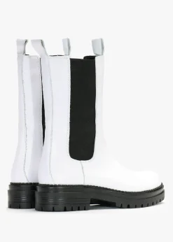 Clearance DANIEL Izzie White Leather Elongated Chelsea Boots