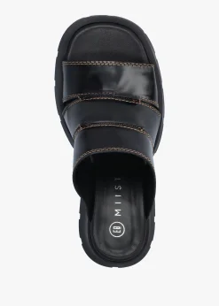 Best MIISTA Jadzia Black Leather Block Heel Mules