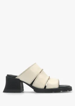 New MIISTA Jadzia Cream Leather Block Heel Mules