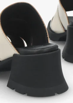 New MIISTA Jadzia Cream Leather Block Heel Mules