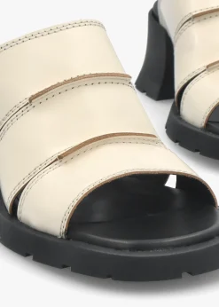 New MIISTA Jadzia Cream Leather Block Heel Mules