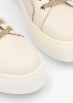 Sale MAIMAI Jaggy Cream Leather Flatform Trainers