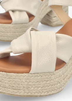 Outlet DANIEL Jelly Cream Leather Cross Strap Jute Block Heel Sandals