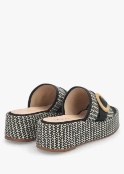 Online DANIEL Jono Black Monogram Woven Raffia Flatform Mules