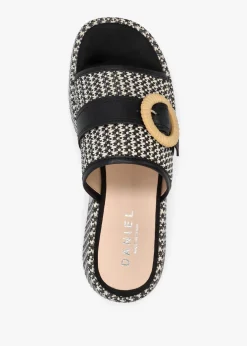 Online DANIEL Jono Black Monogram Woven Raffia Flatform Mules