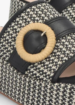 Online DANIEL Jono Black Monogram Woven Raffia Flatform Mules