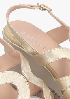 Fashion DANIEL Josie Gold Leather Espadrille Wedge Sandals