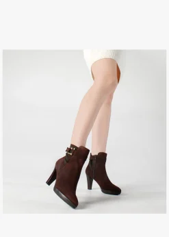 Clearance DANIEL Joyfully Brown Suede Heeled Ankle Boots