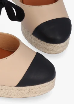 Sale DANIEL Kendall Beige Leather Toe Cap Wedge Espadrilles