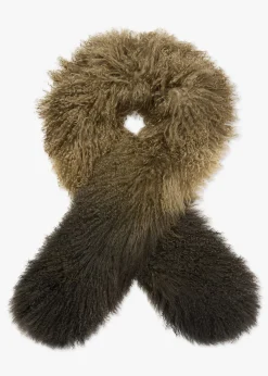 Clearance CHARLOTTE SIMONE Khaki Ombre Shaggy Mongolian Lambswool Scarf
