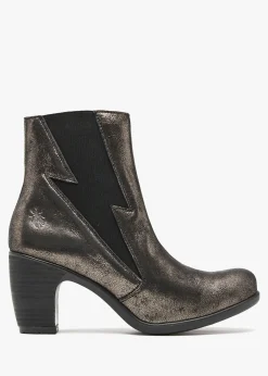 Best FLY LONDON Kimi Graphite Leather Lightning Bolt Heeled Ankle Boots