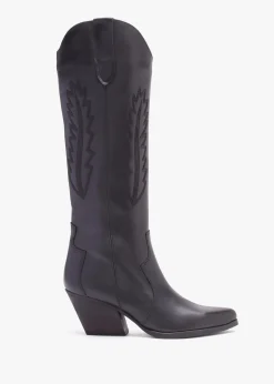 Clearance DANIEL Kubra Black Leather Mid Height Cowboy Boots