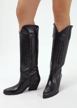 Clearance DANIEL Kubra Black Leather Mid Height Cowboy Boots