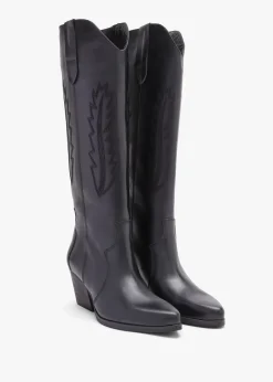 Clearance DANIEL Kubra Black Leather Mid Height Cowboy Boots