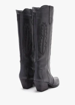 Clearance DANIEL Kubra Black Leather Mid Height Cowboy Boots