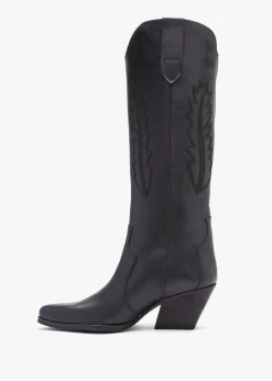 Clearance DANIEL Kubra Black Leather Mid Height Cowboy Boots