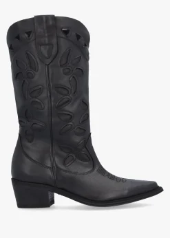 Hot DANIEL Kubra Cutout Black Leather Calf Height Cowboy Boots