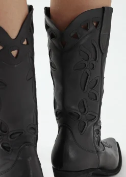 Hot DANIEL Kubra Cutout Black Leather Calf Height Cowboy Boots