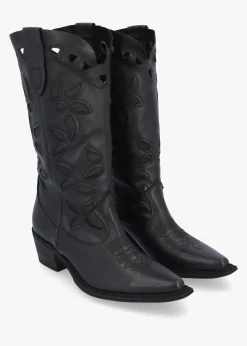 Hot DANIEL Kubra Cutout Black Leather Calf Height Cowboy Boots