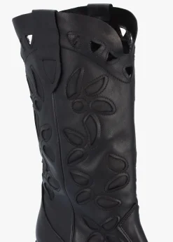 Hot DANIEL Kubra Cutout Black Leather Calf Height Cowboy Boots
