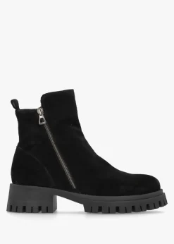 New DANIEL Lagos Black Suede Chunky Low Block Heel Ankle Boots