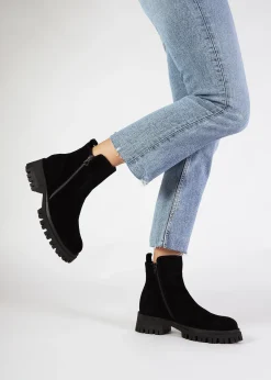 New DANIEL Lagos Black Suede Chunky Low Block Heel Ankle Boots