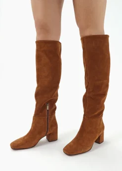 Outlet DANIEL Lancey Tan Suede Block Heel Knee Boots
