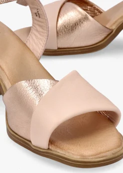 Discount MODA IN PELLE Lanie Pink & Rose Gold Leather Block Heel Sandals