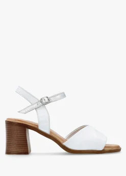 Sale MODA IN PELLE Lanie White & Silver Leather Block Heel Sandals