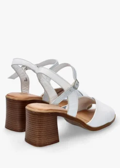Sale MODA IN PELLE Lanie White & Silver Leather Block Heel Sandals