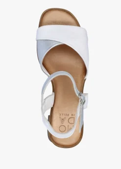 Sale MODA IN PELLE Lanie White & Silver Leather Block Heel Sandals
