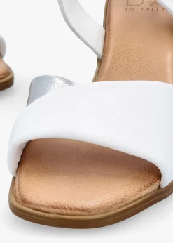 Sale MODA IN PELLE Lanie White & Silver Leather Block Heel Sandals