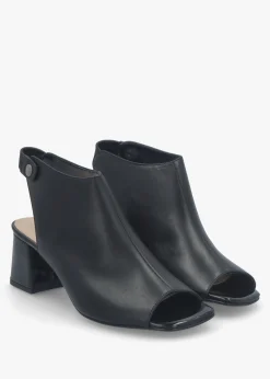 New DANIEL Larai Black Leather Block Heel Peep Toe Sandals