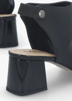 New DANIEL Larai Black Leather Block Heel Peep Toe Sandals