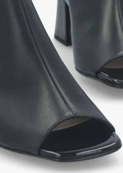 New DANIEL Larai Black Leather Block Heel Peep Toe Sandals