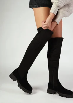 Best DANIEL Larisa Black Suede Stretch Over The Knee Boots