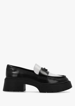 Sale COACH Leah Black & Optic White Leather Platform Loafers