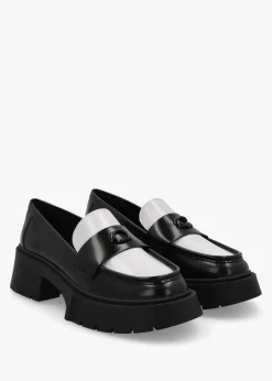 Sale COACH Leah Black & Optic White Leather Platform Loafers