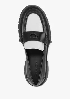 Sale COACH Leah Black & Optic White Leather Platform Loafers