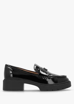 Fashion COACH Leah Black Patent Leather Chunky Loafers