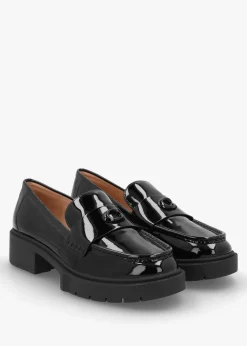 Fashion COACH Leah Black Patent Leather Chunky Loafers