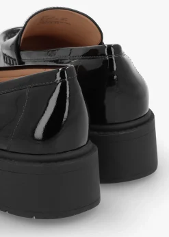 Fashion COACH Leah Black Patent Leather Chunky Loafers