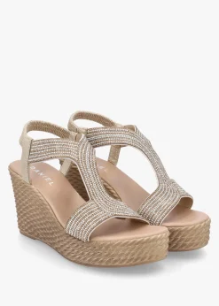 Sale DANIEL Ledgie Gold Diamante Embellished Wedge Sandals