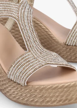 Sale DANIEL Ledgie Gold Diamante Embellished Wedge Sandals