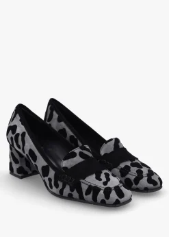 Online LUCA GROSSI Leopard Suede Square Toe Block Heel Loafers