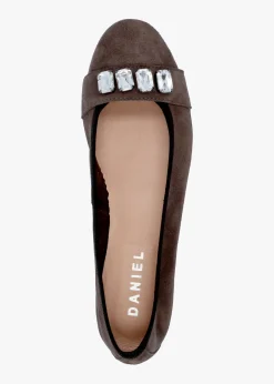 Fashion DANIEL Linky Grey Suede Embellished Ballet Pumps