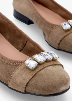 Outlet DANIEL Linky Taupe Suede Embellished Ballet Pumps