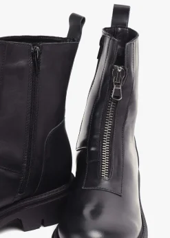 Best DANIEL Lippy Black Leather Front Zip Ankle Boots