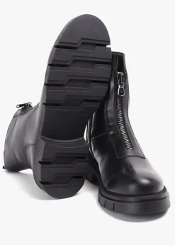 Best DANIEL Lippy Black Leather Front Zip Ankle Boots