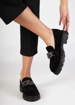 Outlet DANIEL Lisbon Black Suede Link Chain Chunky Loafers